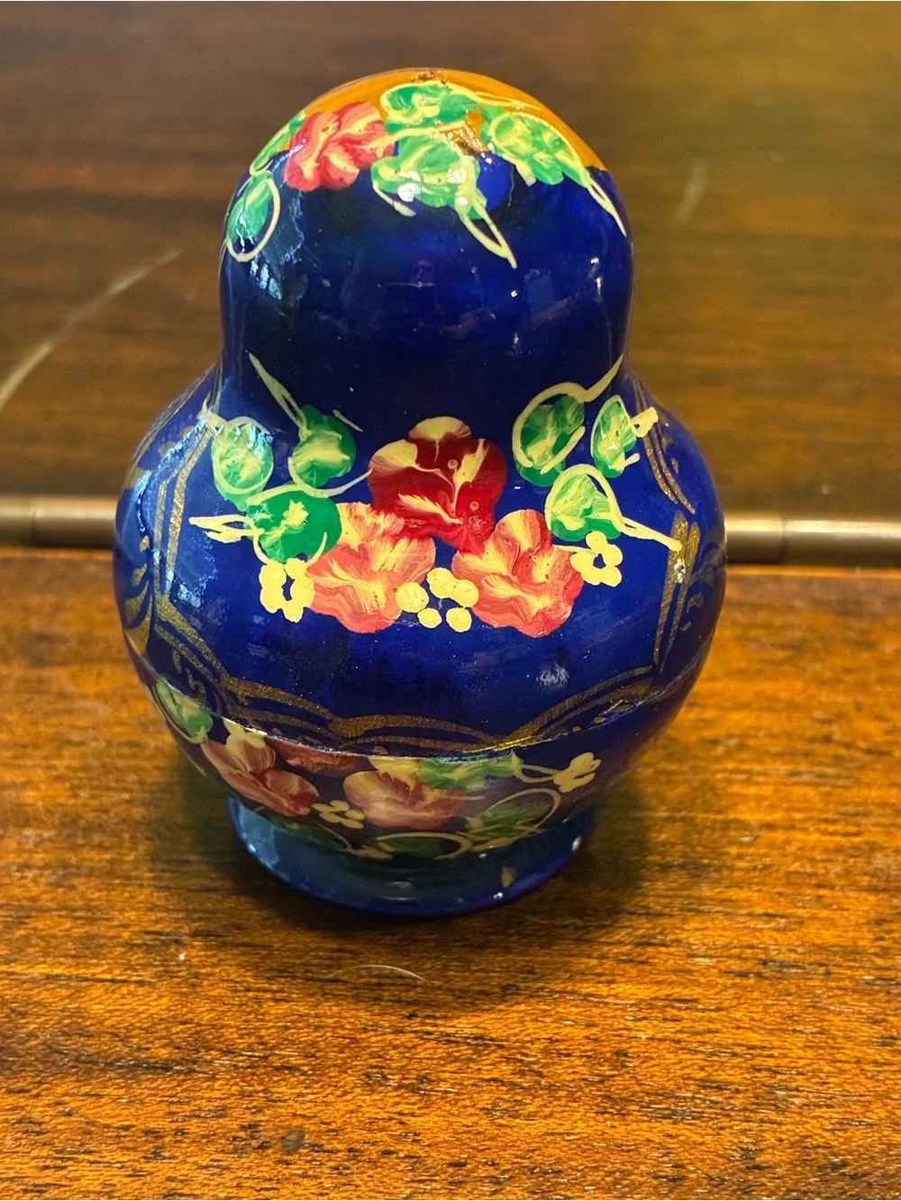 Hand-Painted Blue Floral Matryoshka Nesting Doll